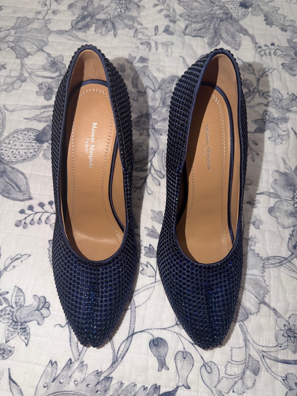 Maison Martin Margiela Navy Crystal Pointed Toe Pumps